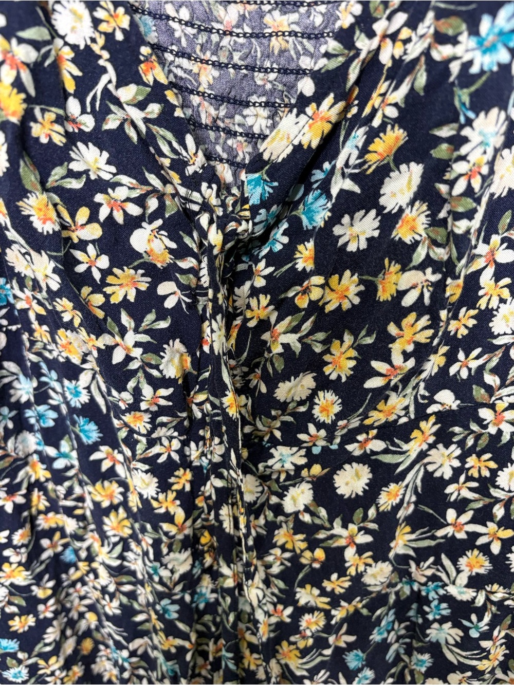 Luxology Black Floral Puff-Sleeve Jumpsuit with Blue and Cream Accents - Picture 2 of 9